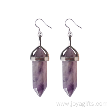 Natural Gemstone Healing Hexagonal Columns Crystal Hook Earring